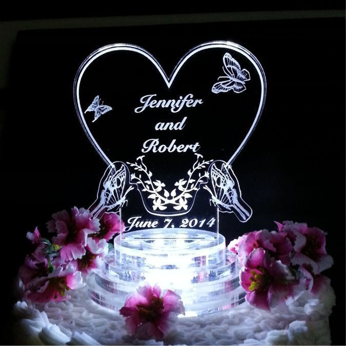 Heart Wedding Cake Toppers
 Butterfly Heart Lighted Wedding Cake Topper Lit Acrylic