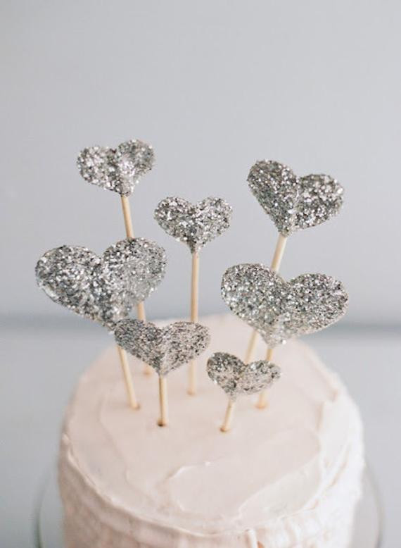 Heart Wedding Cake Toppers
 Items similar to Glitter Heart Cake Toppers Wedding Cake
