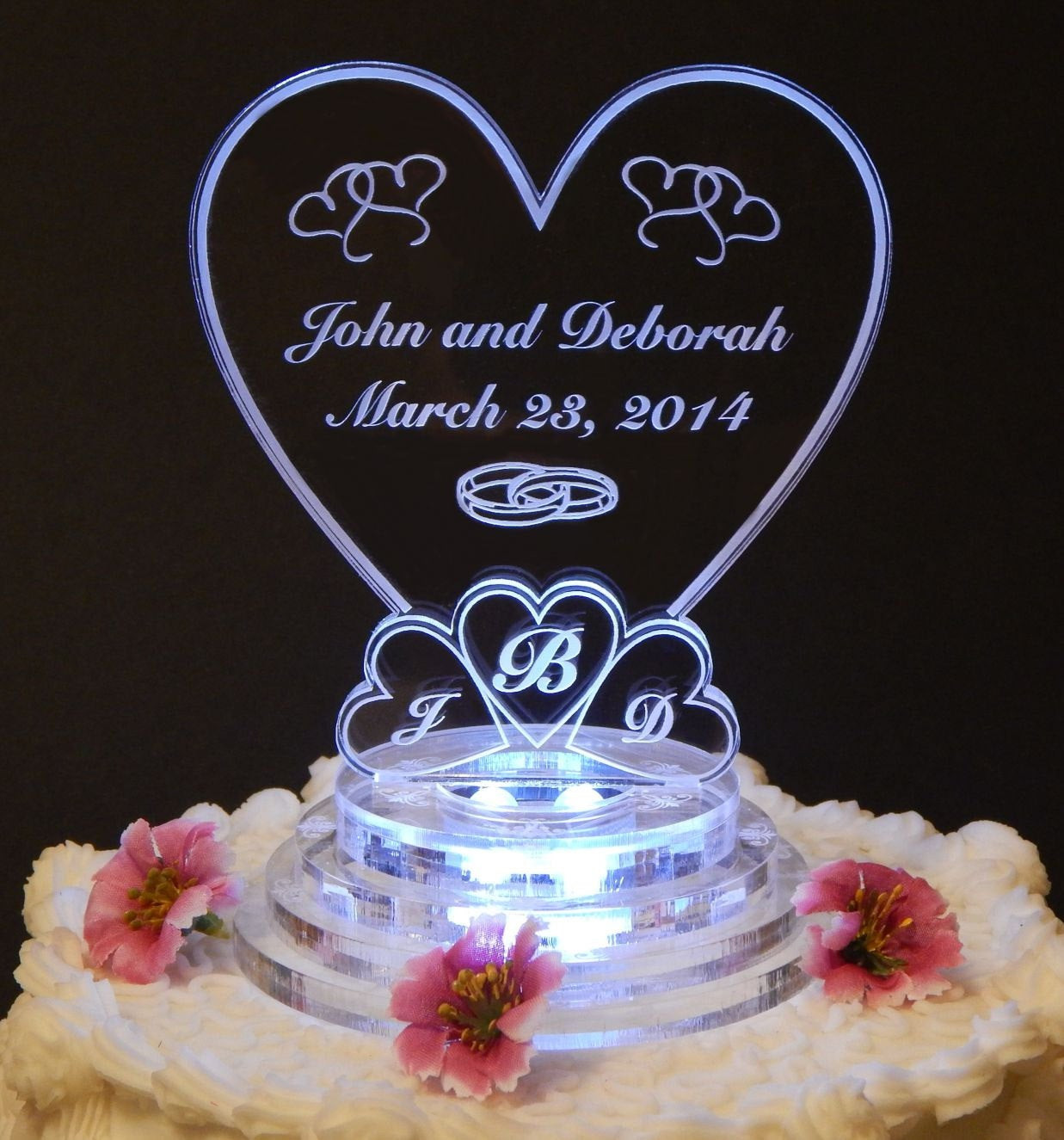 Heart Wedding Cake Toppers
 Lit Personalized Monogram Heart Wedding Cake Topper Top