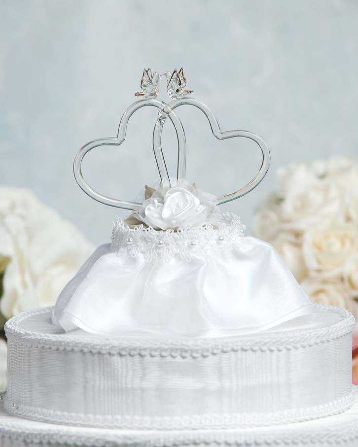 Heart Wedding Cake Toppers
 Satin Rose Hearts Wedding Cake Topper