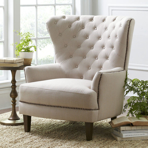 High Back Living Room Chairs
 ARM CHAIR HIGH BACK WING BACK LINEN TUFTED NAIL HEAD