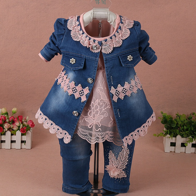 High Fashion Baby Clothing
 Spring Winter Little Baby Girl Clothes Set Denim Style