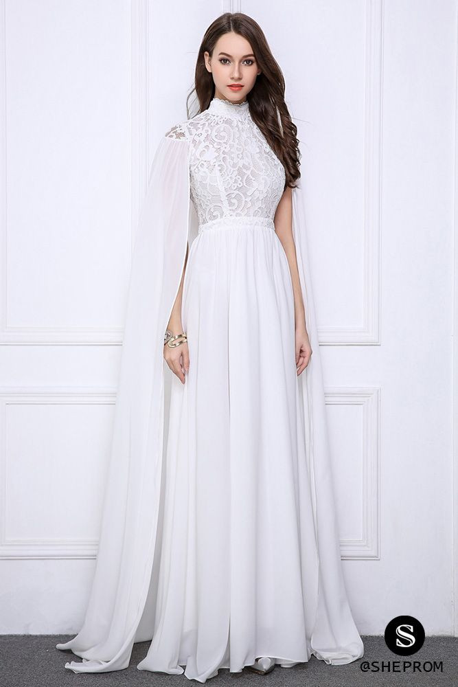 High Neck Prom Dress Hairstyles
 ly $141 Pure White Cape Style High Neck Long Evening