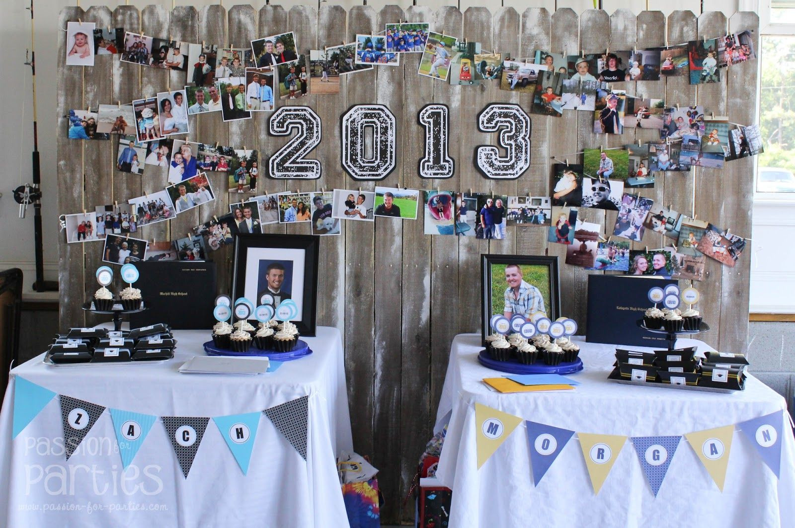 High School Graduation Party Centerpiece Ideas
 Use mini clothespins and ribbon to display pics of the