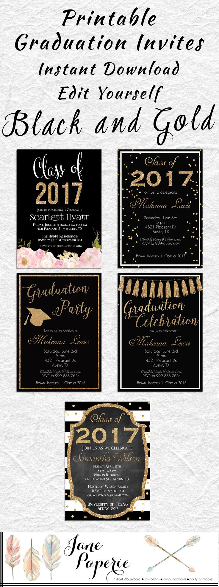 High School Graduation Party Invitation Ideas
 Celebrate your Grad with these gorgeous black and gold