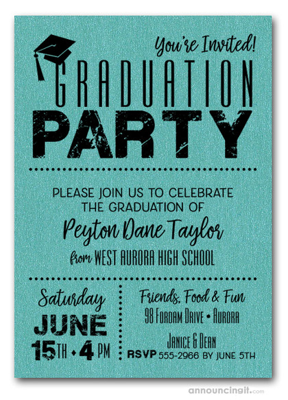 High School Graduation Party Invitation Ideas
 Shimmery Teal Dotted Graduation Party Invitations