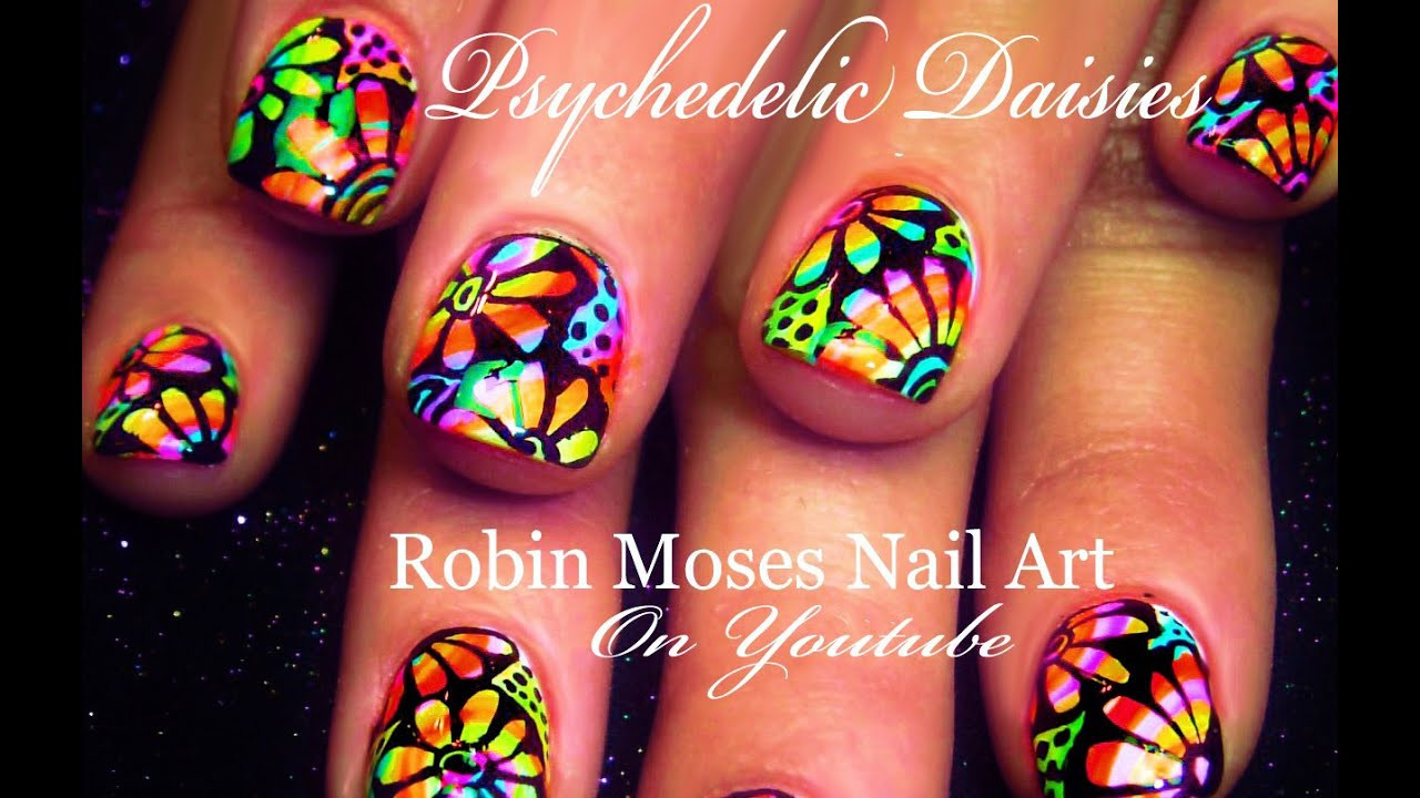 Hippie Nail Designs
 Psychedelic Neon Daisy Nails