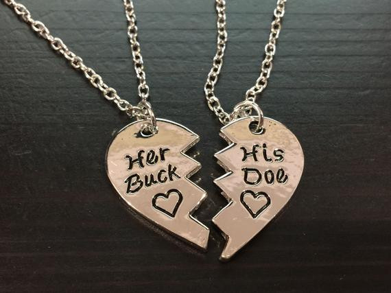 His And Her Buck And Doe Necklaces
 Her Buck His Doe Couples Stamped Engraved Set of 2 Necklaces