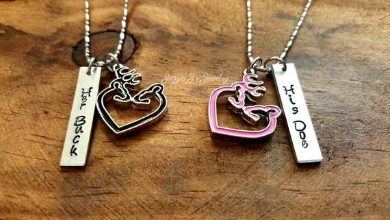 His And Her Buck And Doe Necklaces
 Her Buck His Doe Hand Stamped Necklace Set with by