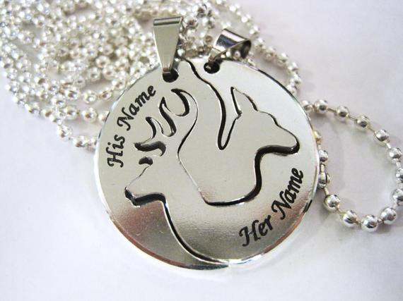 His And Her Buck And Doe Necklaces
 Buck and Doe necklace for couples Engraved with by