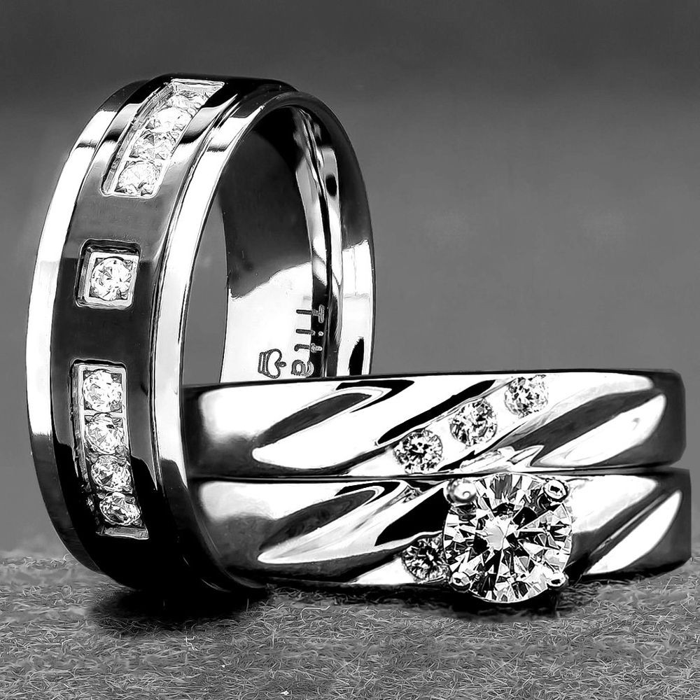 His And Hers Titanium Wedding Rings
 His and Hers Wedding Rings 3 pc ENGAGEMENT CZ 925 Sterling