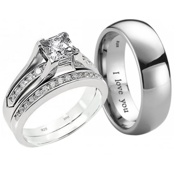 His And Hers Titanium Wedding Rings
 New His And Hers Titanium 925 Sterling Silver Wedding