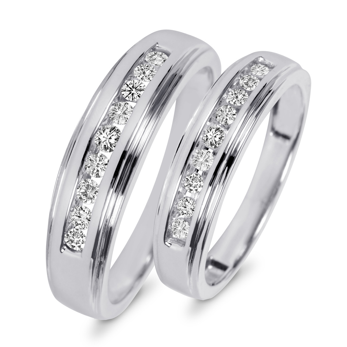His And Hers Wedding Bands White Gold
 3 8 Carat T W Diamond His And Hers Wedding Band Set 10K