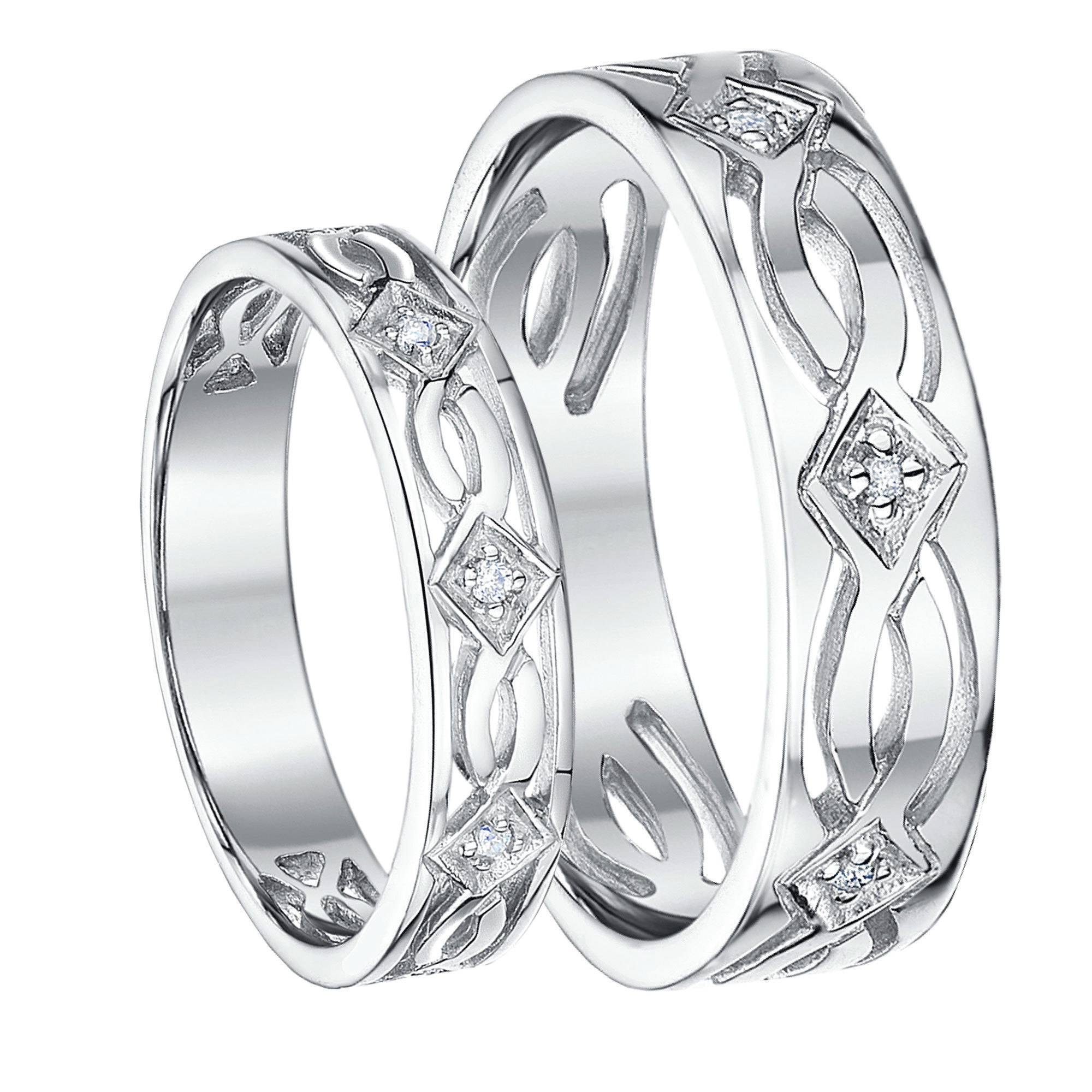 His And Hers Wedding Bands White Gold
 His & Hers 5&6mm 9ct White Gold Celtic Diamond Wedding