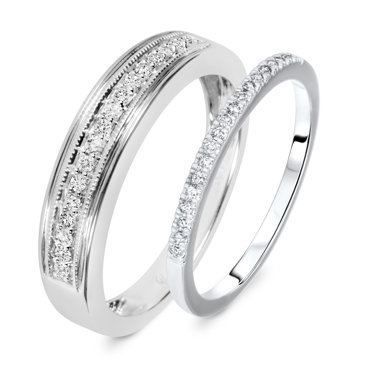 His And Hers Wedding Bands White Gold
 1 4 Carat T W Round Cut Diamond His And Hers Wedding Band