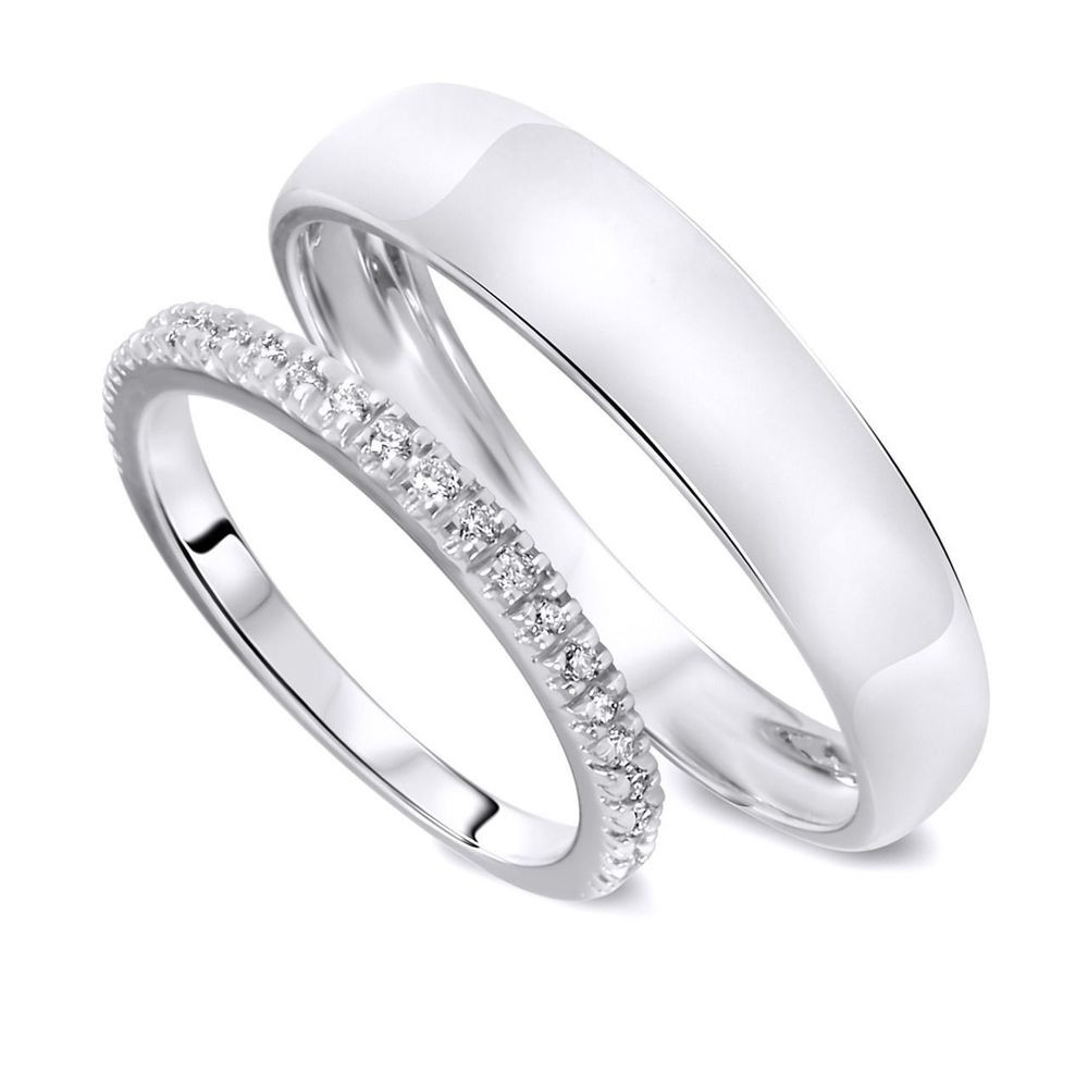 His And Hers Wedding Bands White Gold
 10K White Gold 1 4 Carat Round Cut Diamond His And Hers