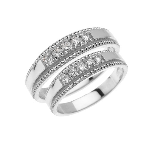 His And Hers Wedding Bands White Gold
 White Gold Elegant His and Hers Diamond Matching Wedding Band