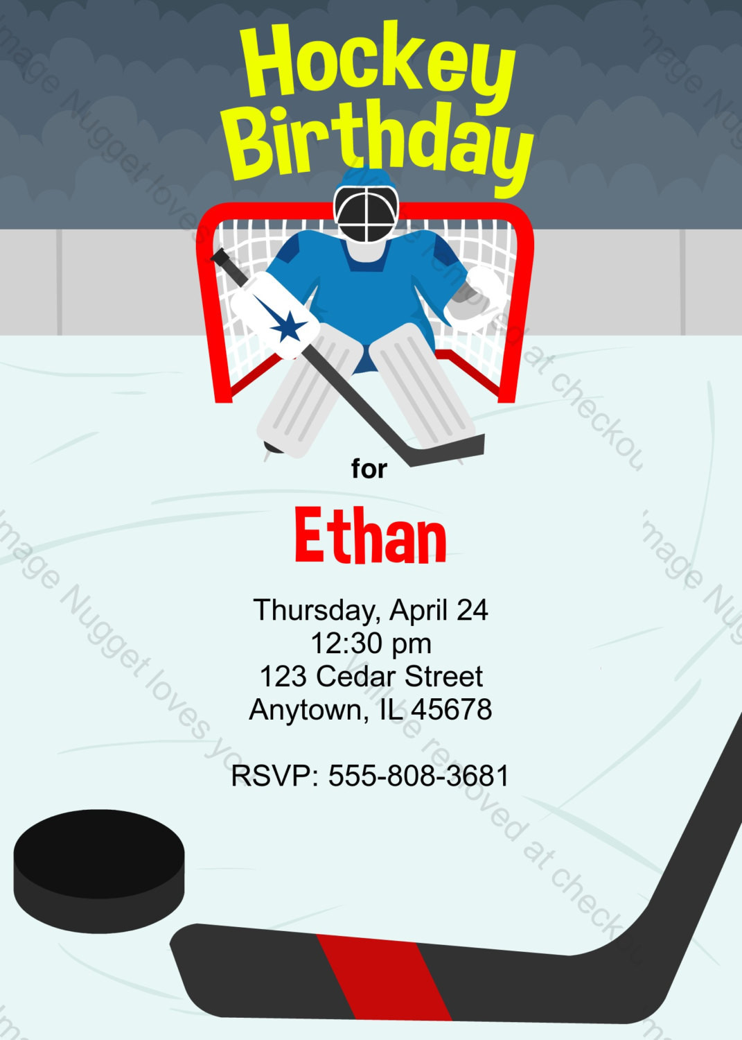 Hockey Birthday Invitations
 Ice Hockey Birthday Invitation printable design