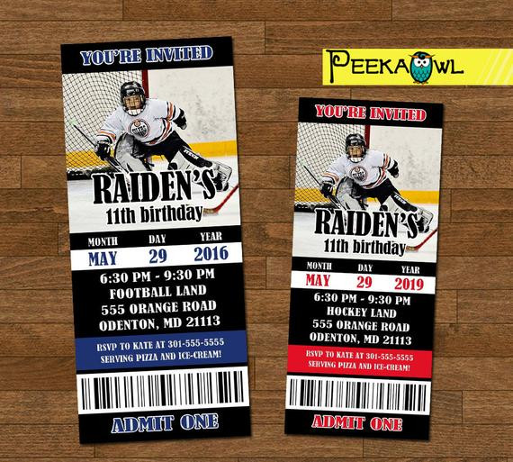 Hockey Birthday Invitations
 Printable Boys Hockey invitation ticket Boys Hockey birthday