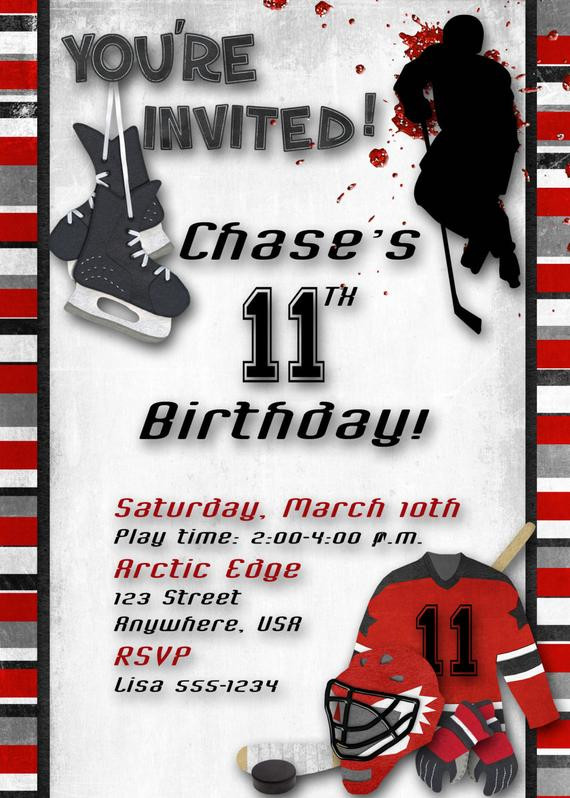 Hockey Birthday Invitations
 Hockey Birthday Party Invitation Red by DecidedlyDigital