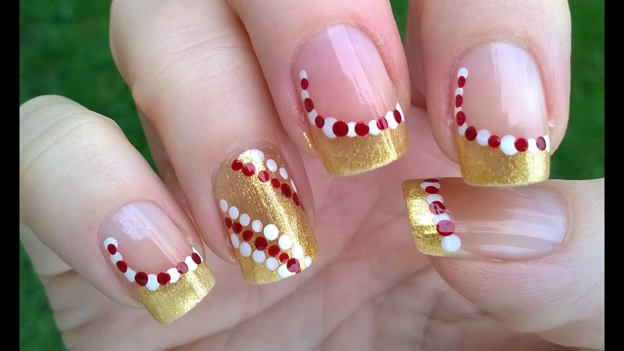 Holiday Nail Designs
 Two easy CHRISTMAS nail art designs DIY Gold DOTTICURE