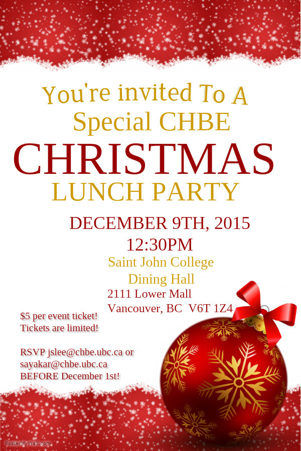 Holiday Party Flyer Ideas
 Invitation to CHBE Christmas Lunch Party 2015