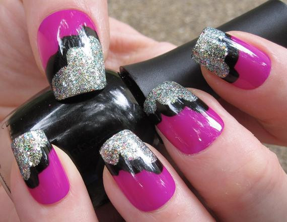 Holographic Glitter For Nails
 Purple Black and Holographic Glitter Ruffle Tip Nail Art Set