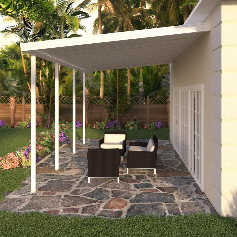Home Depot Backyard
 Integra 8 ft x 20 ft White Aluminum Attached Solid Patio
