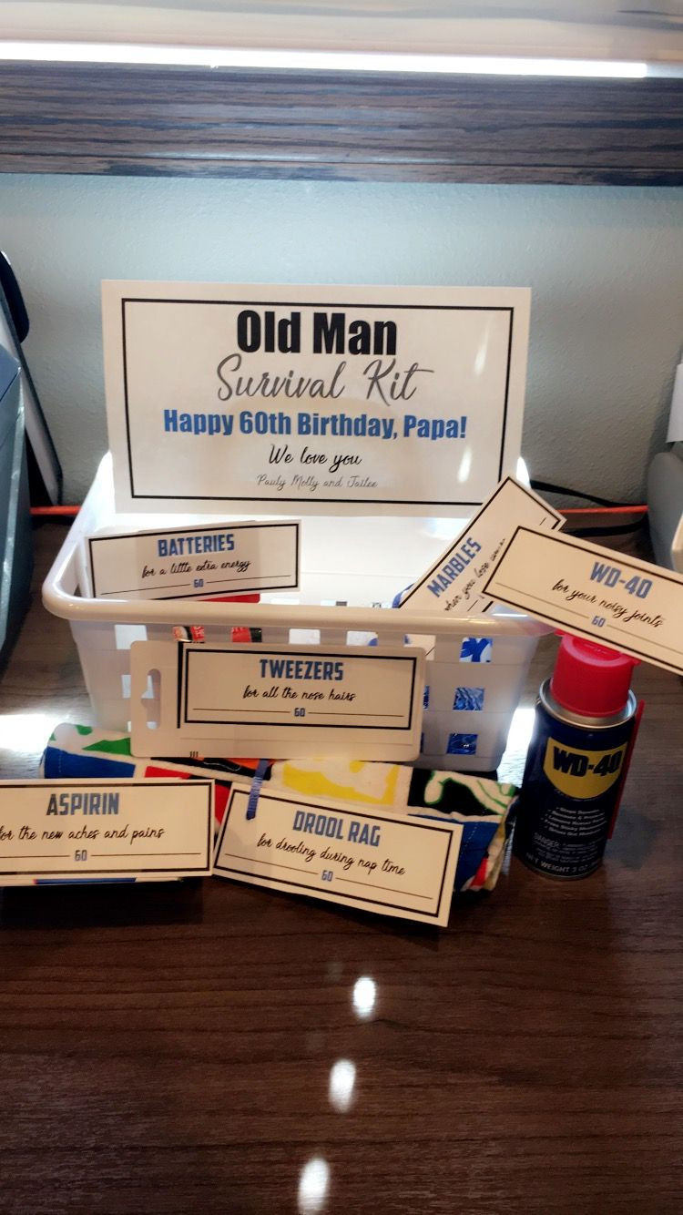 Homemade 60Th Birthday Gag Gift Ideas
 Old Man Survival Kit WD40 Tweezers drool bib marbles