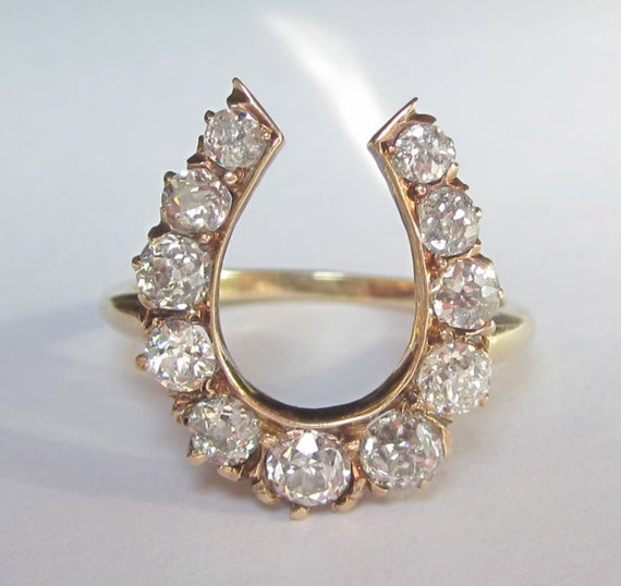 Horseshoe Wedding Rings
 Antique Victorian 1 5 Carat Old Mine Diamond LUCKY HORSESHOE