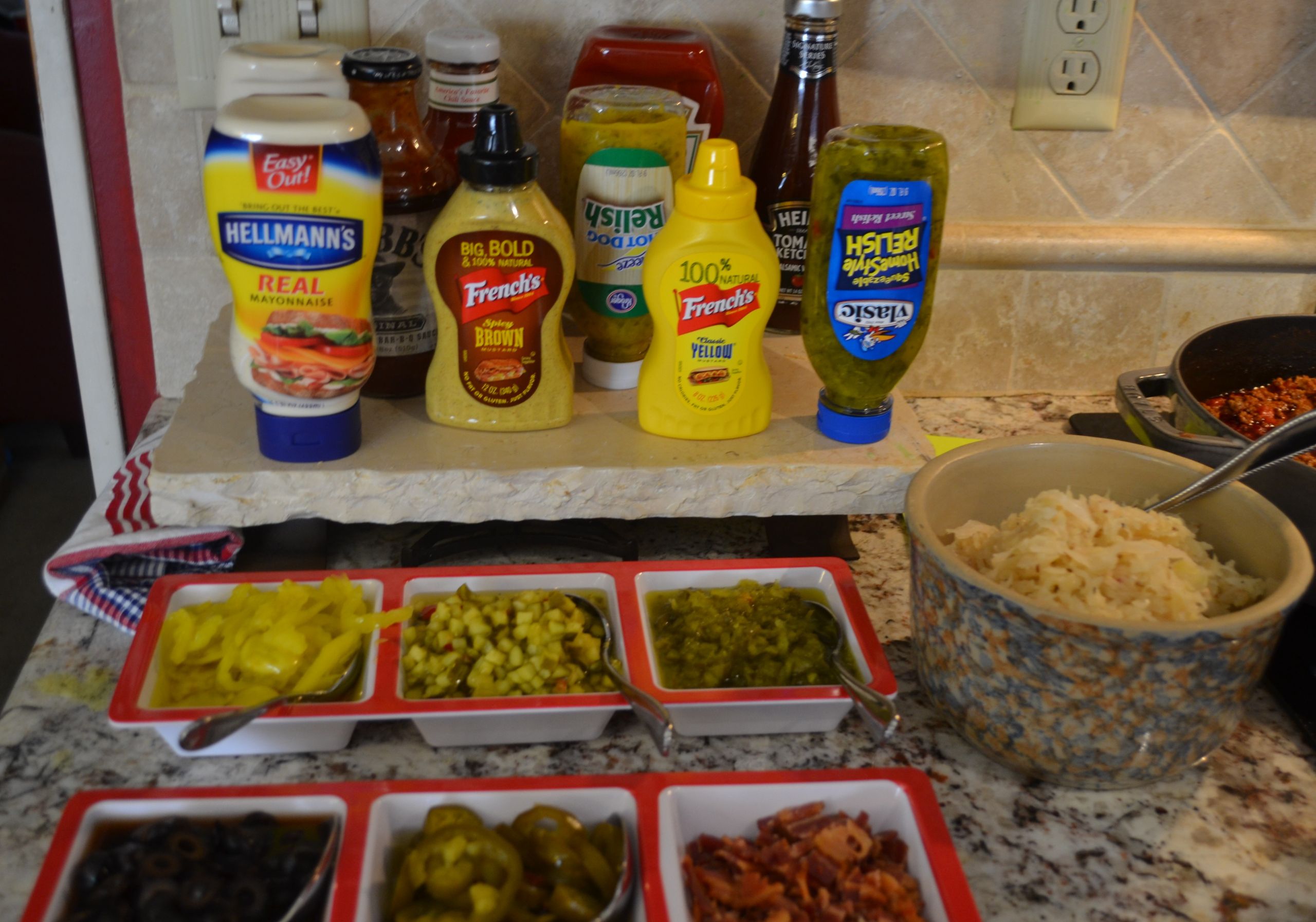 Hot Dogs Condiments
 Hot Dog Bar – July 4 2014