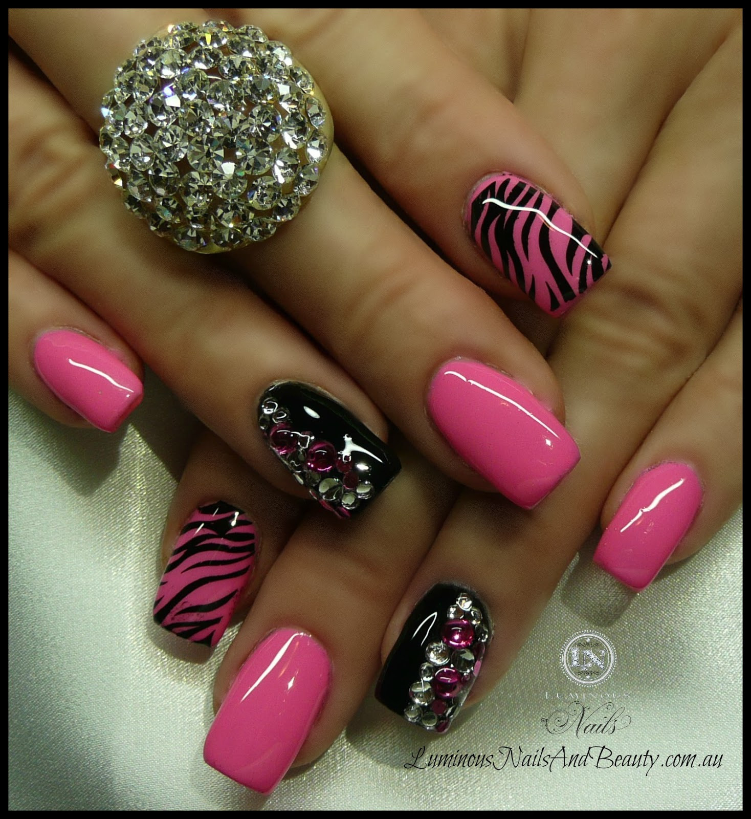Hot Pink And Black Nail Designs Luminous Nails November 2012. 
