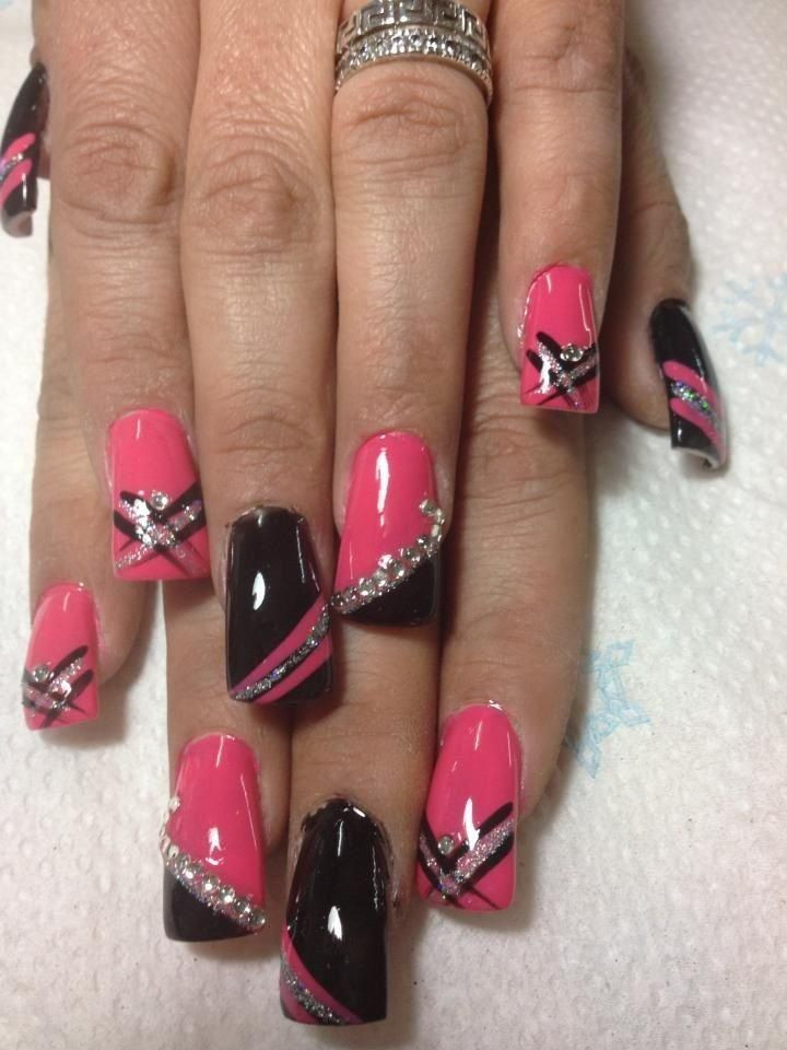 Hot Pink And Black Nail Designs
 Pink black silver nails