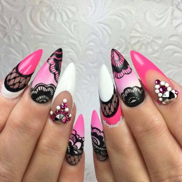 Hot Pink And Black Nail Designs
 Pink Nails Best Variants of Art Designs