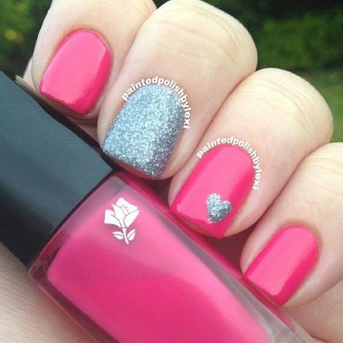 Hot Pink Glitter Nails
 Hot Pink And Silver Glitter Nails s and
