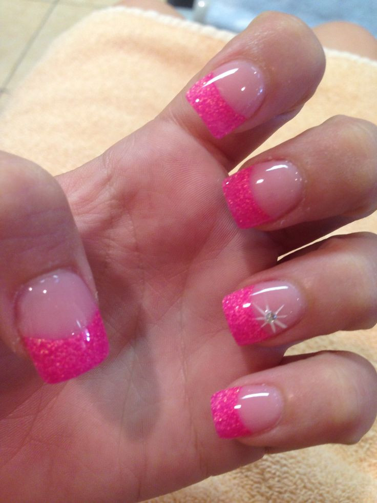 Hot Pink Glitter Nails
 Hot pink glitter tips Nails