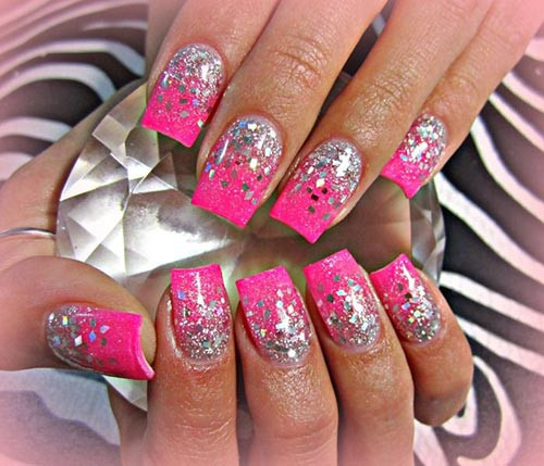 Hot Pink Glitter Nails
 50 Creative Acrylic Nail Designs With Step by Step Tutorials