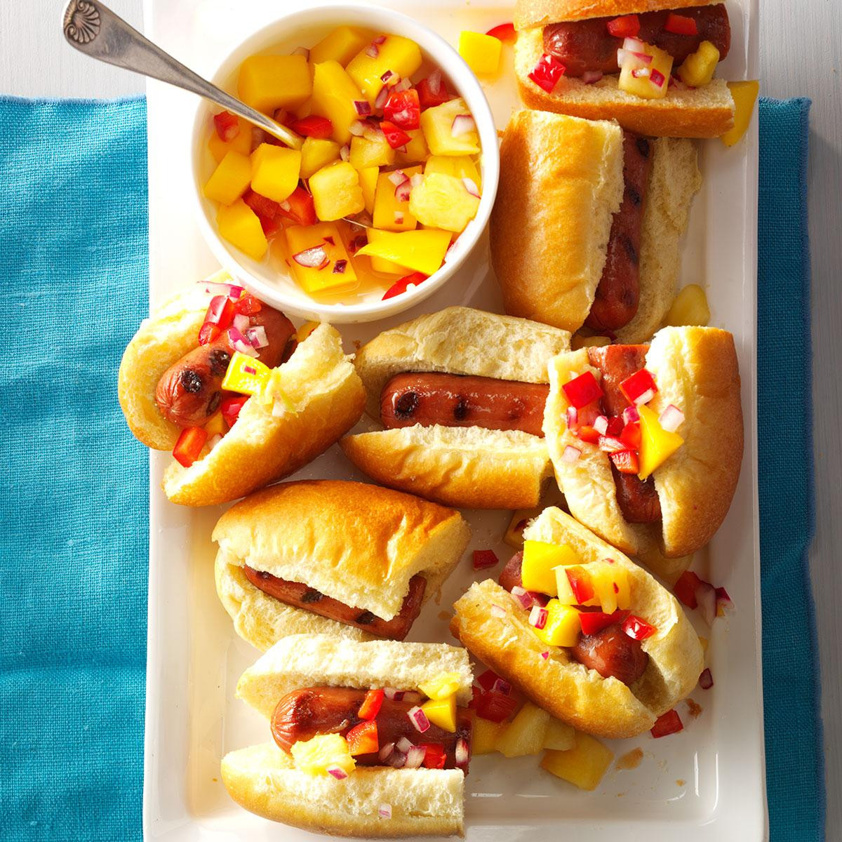 Hotdog Recipes For Kids
 Hot Dog Sliders with Mango Pineapple Salsa Recipe