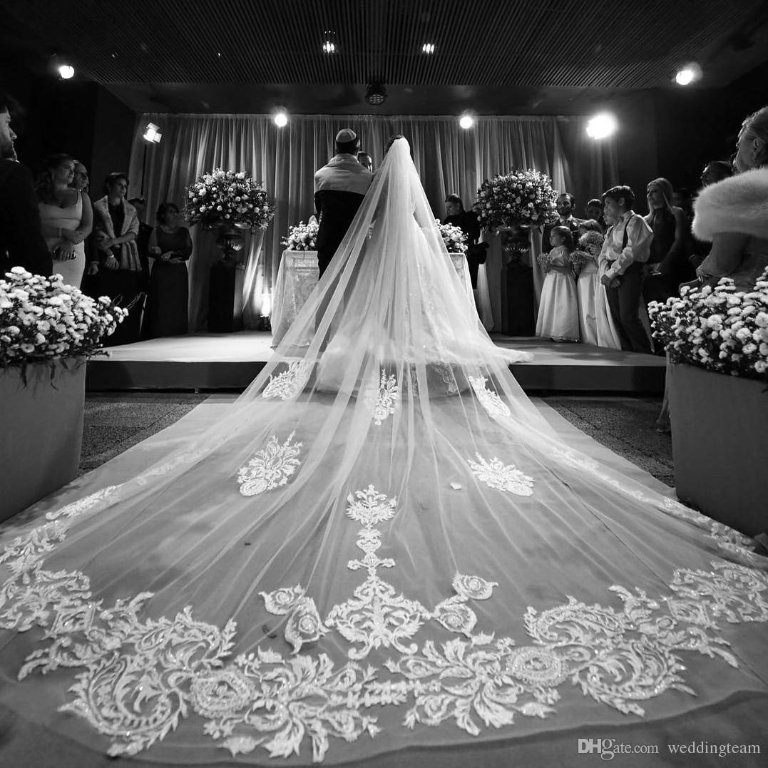 How To Make A Cathedral Wedding Veil
 New Arrival 4M Wedding Veils With Lace Applique Cut Edge