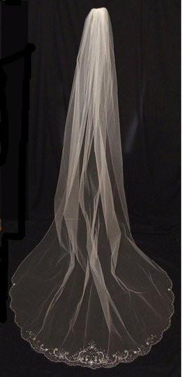 How To Make A Cathedral Wedding Veil
 Regal White Beaded Edge Cathedral Length Wedding Veil 
