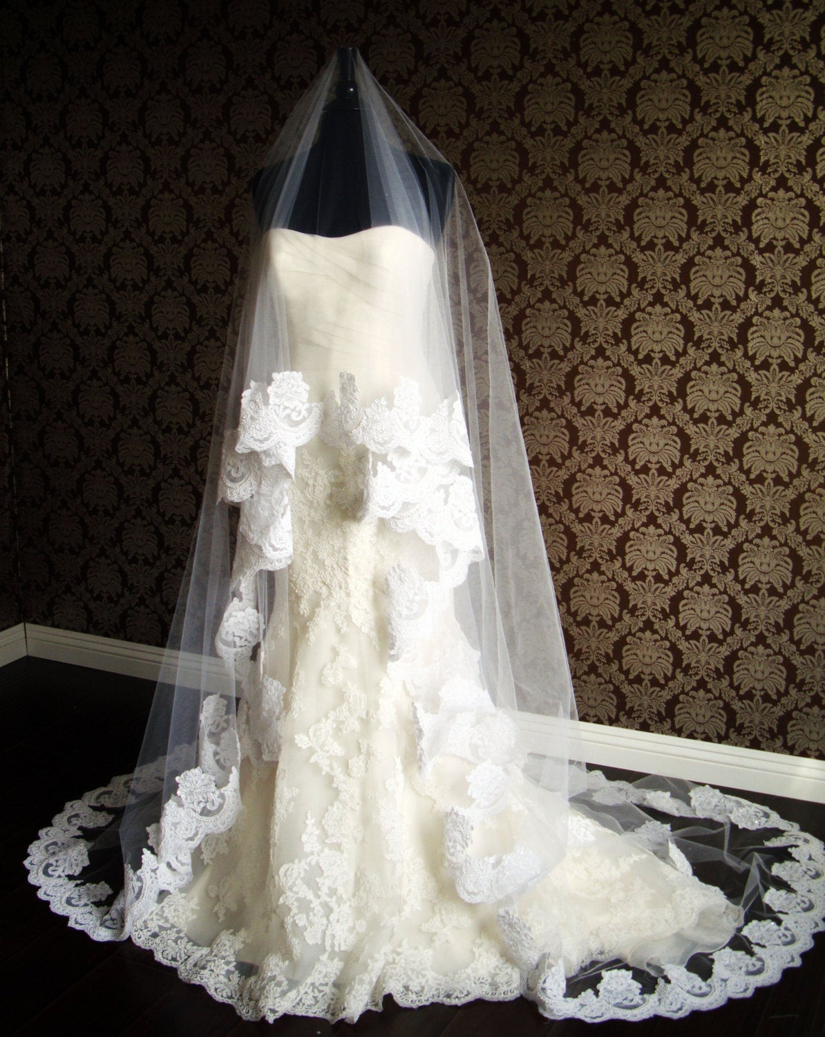 How To Make A Cathedral Wedding Veil
 Cathedral Length Lace Circle Drop Veil Floating Veil with