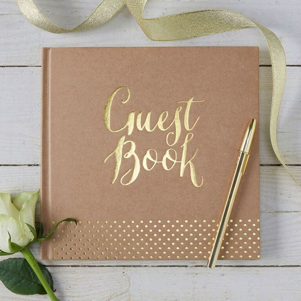 How To Make A Wedding Guest Book
 Gold Foiled Guest Book Kraft Brown Wedding Guest Book