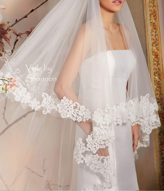How To Make A Wedding Veil With Lace Trim
 2 Tiers Cathedral Lace Trim Wedding Veil With by Shannonveils