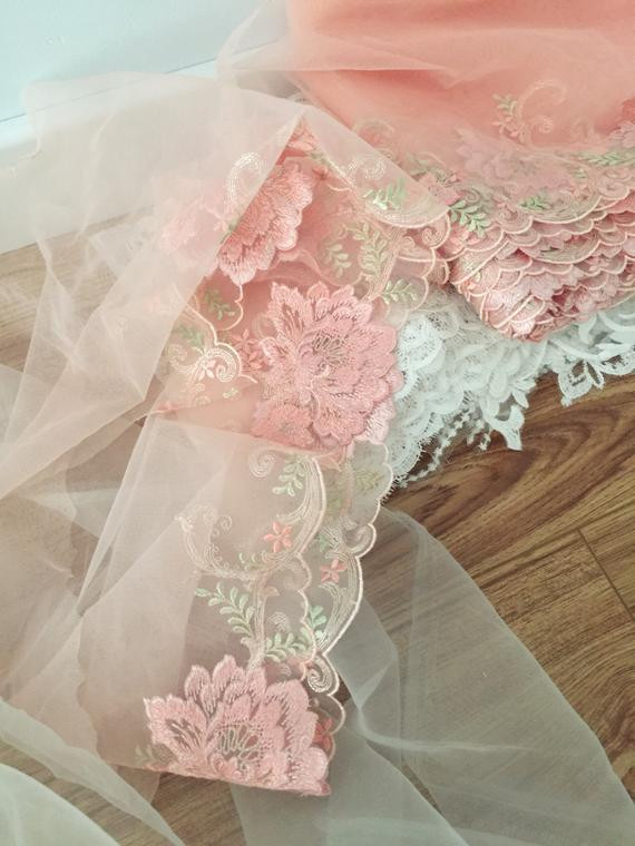 How To Make A Wedding Veil With Lace Trim
 2 yards pink lace trim bridal veil wedding accessories soft