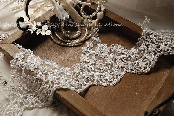 How To Make A Wedding Veil With Lace Trim
 White Alencon Lace Trim Floral Bridal Lace Trim Wedding