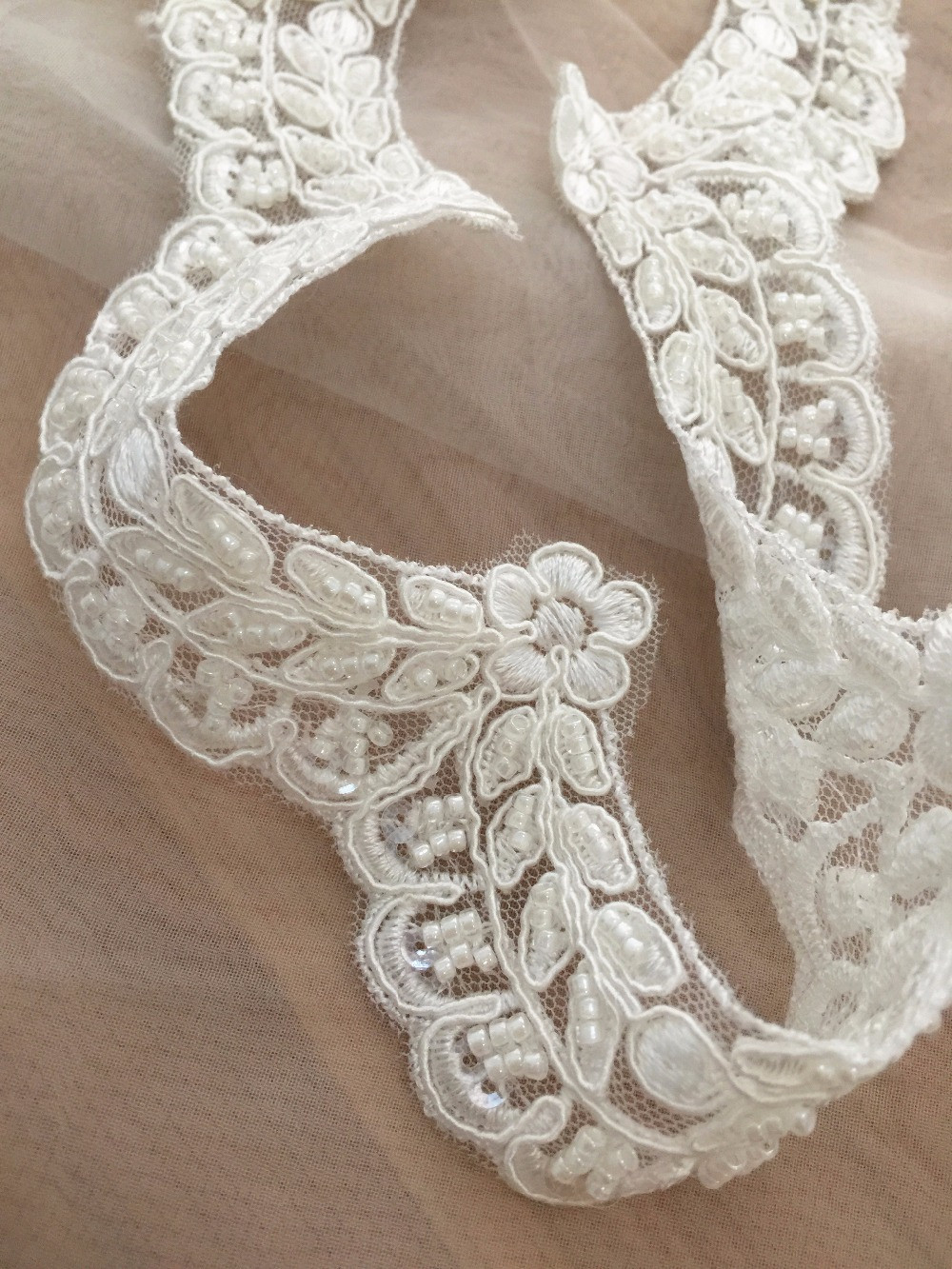 How To Make A Wedding Veil With Lace Trim
 Ivory beaded lace trim narrow small size 4CM lace for