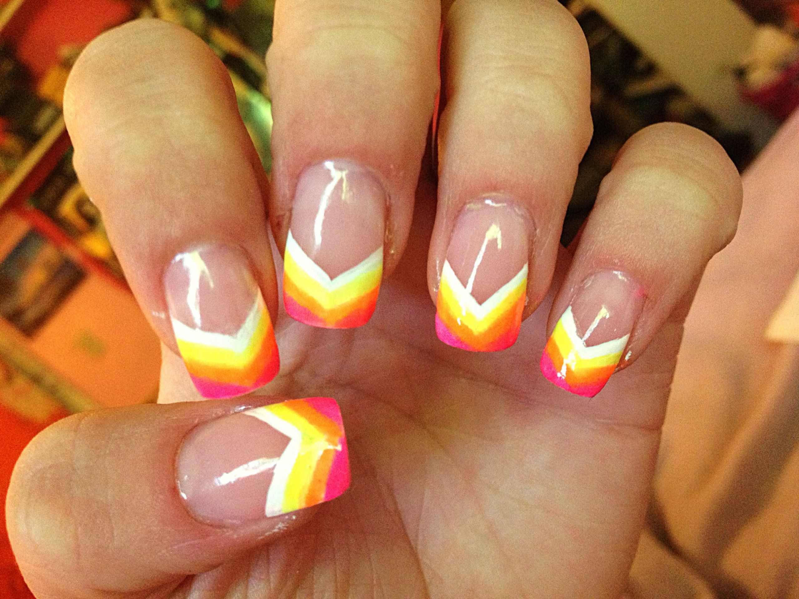 How To Paint Nail Designs
 Neon rainbow painted nail tips Acrylic nail design art