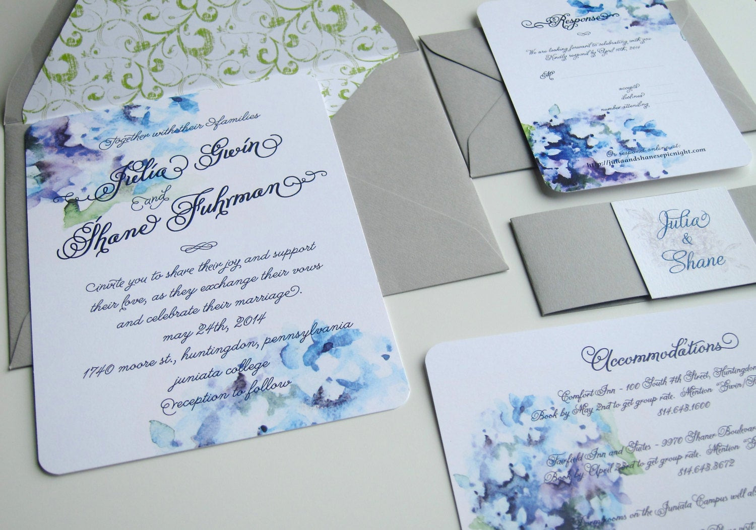 Hydrangea Wedding Invitation
 Hydrangea Wedding Invitation Suite Blue Wedding Invitations