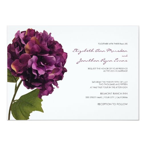 Hydrangea Wedding Invitation
 Purple Hydrangea floral wedding invitation
