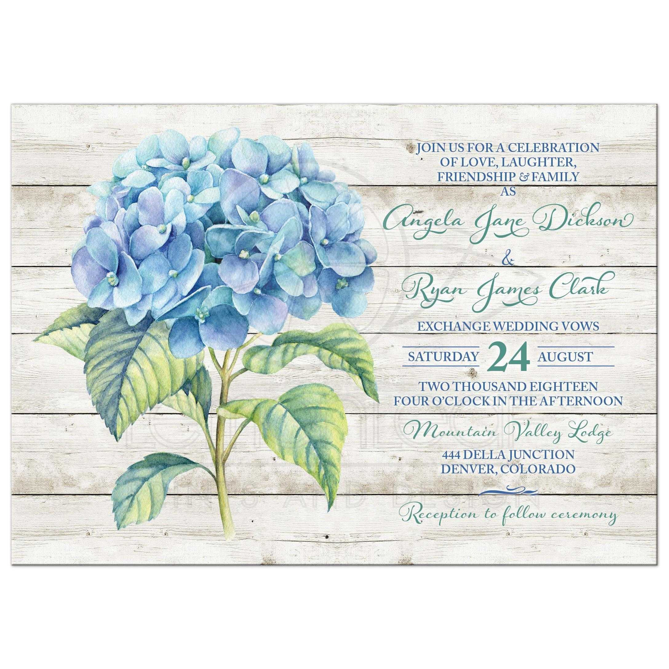 Hydrangea Wedding Invitation
 Blue Hydrangea Wedding Invitation Blue Green Floral Watercolor
